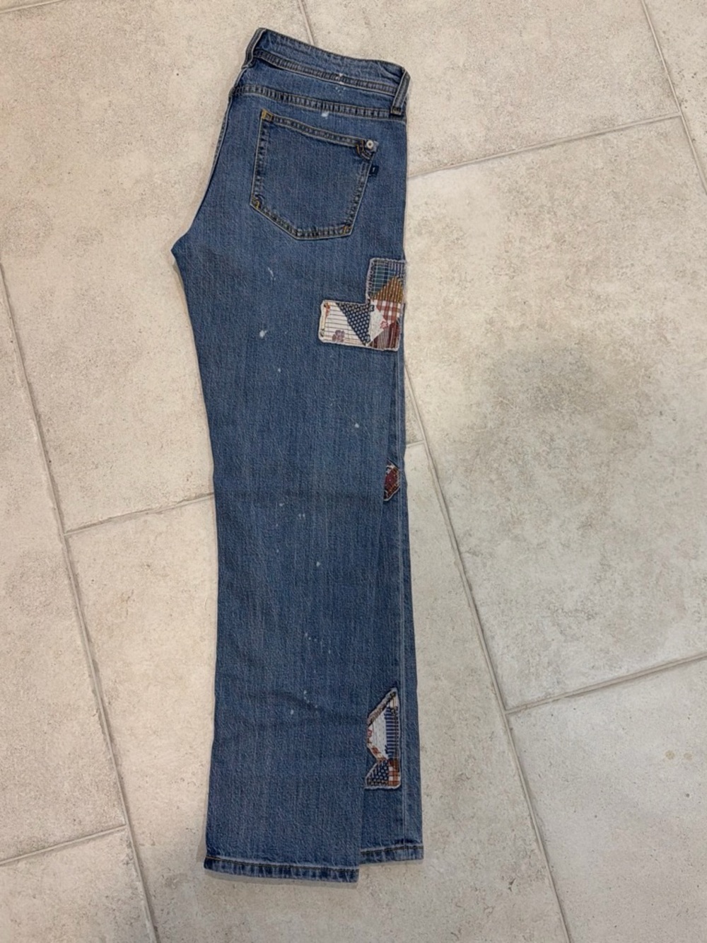 Pilcro Straight Leg Jeans in Dark Blue with Multicolor Patchwork - Picture 4 of 4